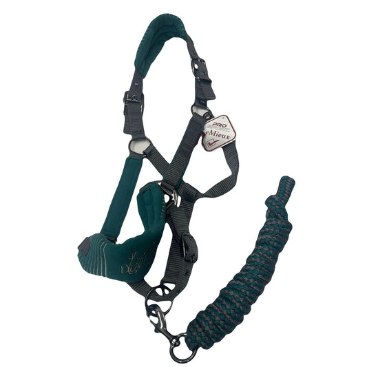 #0113 cob Lemieux Headcollar and leadrope Peacock/grey